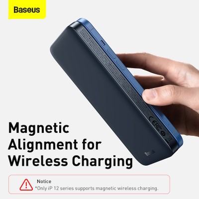Портативный аккумулятор BASEUS Magnetic Wireless Fast Charging 20W, 2.4A, 10000 мА⋅ч, синий, с беспроводной зарядкой Портативный аккумулятор BASEUS Magnetic Wireless Fast Charging 20W, 2.4A, 10000 мА⋅ч, синий, с беспроводной зарядкой