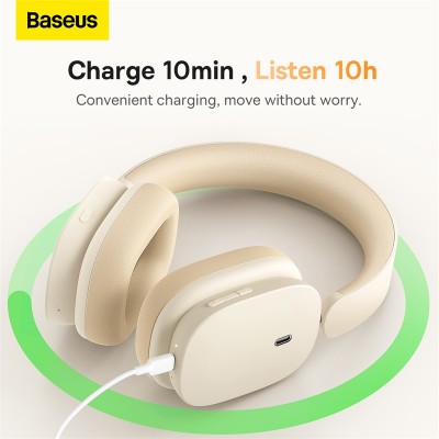 Беспроводные наушники BASEUS Bowie H1, Bluetooth, 800 мАч, белый Беспроводные наушники BASEUS Bowie H1, Bluetooth, 800 мАч, белый