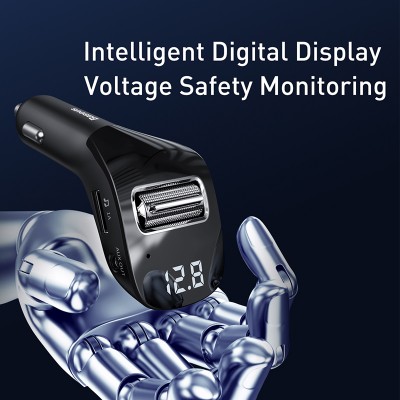 FM - Трансмиттер BASEUS F40 Streamer MP3, 2*USB+AUX, 2A, 15 Вт, черный, с дисплеем FM - Трансмиттер BASEUS F40 Streamer MP3, 2*USB+AUX, 2A, 15 Вт, черный, с дисплеем