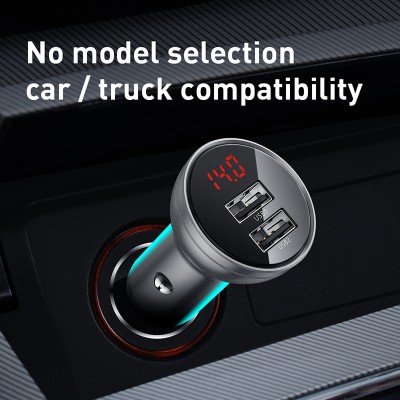 Автомобильное зарядное устройство BASEUS Digital Display Dual, 2*USB, 2.4A, 24W, серебристый, дисплей Автомобильное зарядное устройство BASEUS Digital Display Dual, 2*USB, 2.4A, 24W, серебристый, дисплей