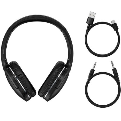 Беспроводные наушники BASEUS Encok Wireless D02 Pro, Bluetooth + AUX, 450 мАч, черный, кабель AUX+Type-C Беспроводные наушники BASEUS Encok Wireless D02 Pro, Bluetooth + AUX, 450 мАч, черный, кабель AUX+Type-C