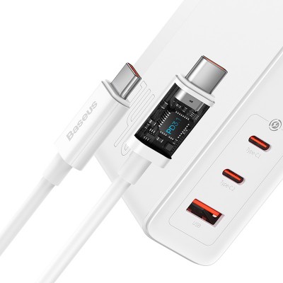Зарядное устройство BASEUS GaN5 Pro Fast Charger USB+2*USB-C + Кабель Type-C-Type-C, 5A, 140W, белый Зарядное устройство BASEUS GaN5 Pro Fast Charger USB+2*USB-C + Кабель Type-C-Type-C, 5A, 140W, белый