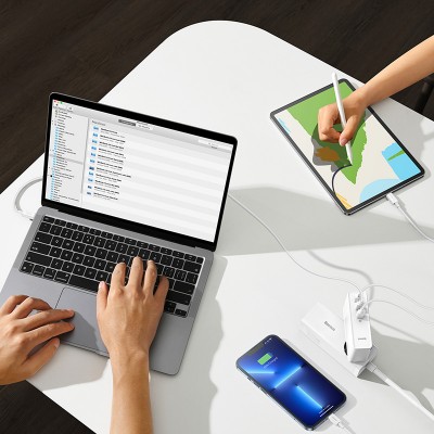 Зарядное устройство BASEUS GaN5 Pro Fast Charger USB+2*USB-C + Кабель Type-C-Type-C, 5A, 140W, белый Зарядное устройство BASEUS GaN5 Pro Fast Charger USB+2*USB-C + Кабель Type-C-Type-C, 5A, 140W, белый