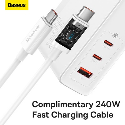 Зарядное устройство BASEUS GaN5 Pro Fast Charger USB+2*USB-C + Кабель Type-C-Type-C, 5A, 140W, белый Зарядное устройство BASEUS GaN5 Pro Fast Charger USB+2*USB-C + Кабель Type-C-Type-C, 5A, 140W, белый