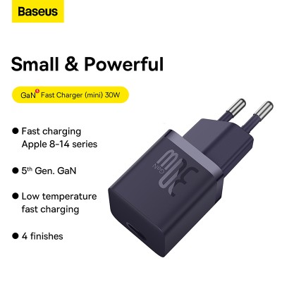 Зарядное устройство BASEUS GaN5 Fast Charger(mini) USB-C, 3A, 30W, фиолетовый Зарядное устройство BASEUS GaN5 Fast Charger(mini) USB-C, 3A, 30W, фиолетовый