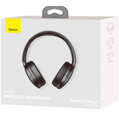 Беспроводные наушники BASEUS Encok Wireless D02 Pro, Bluetooth + AUX, 450 мАч, черный, кабель AUX+Type-C Беспроводные наушники BASEUS Encok Wireless D02 Pro, Bluetooth + AUX, 450 мАч, черный, кабель AUX+Type-C