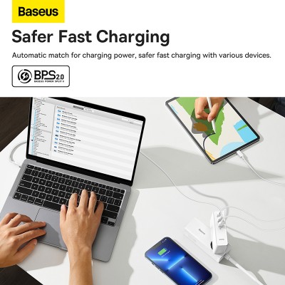 Зарядное устройство BASEUS GaN5 Pro Fast Charger USB+2*USB-C + Кабель Type-C-Type-C, 5A, 140W, белый Зарядное устройство BASEUS GaN5 Pro Fast Charger USB+2*USB-C + Кабель Type-C-Type-C, 5A, 140W, белый
