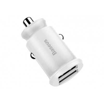 Автомобильное зарядное устройство BASEUS Grain, 2*USB, 3.1A, 5W, белый Автомобильное зарядное устройство BASEUS Grain, 2*USB, 3.1A, 5W, белый
