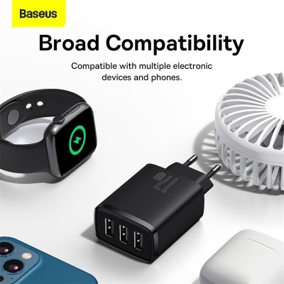 Зарядное устройство BASEUS Compact Charger 3U 3*USB, 3.4A, 17W, черный Зарядное устройство BASEUS Compact Charger 3U 3*USB, 3.4A, 17W, черный