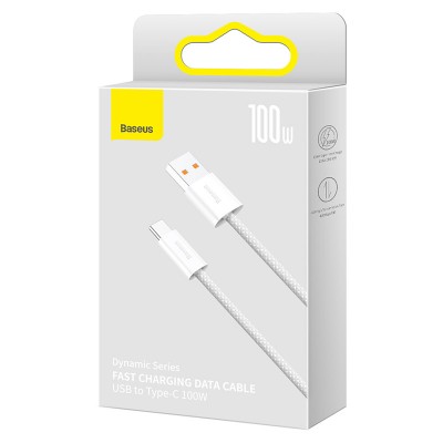 Кабель USB BASEUS Dynamic Series Fast Charging, USB - Type-C, 100W, 2 м, белый Кабель USB BASEUS Dynamic Series Fast Charging, USB - Type-C, 100W, 2 м, белый