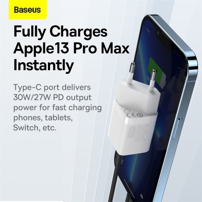 Зарядное устройство BASEUS GaN3 USB-C, 3A, 30W, белый Зарядное устройство BASEUS GaN3 USB-C, 3A, 30W, белый