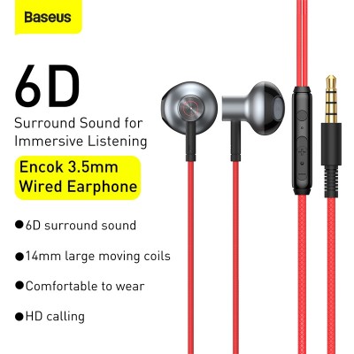 Проводные наушники BASEUS Encok H19, Jack 3.5mm, красный Проводные наушники BASEUS Encok H19, Jack 3.5mm, красный