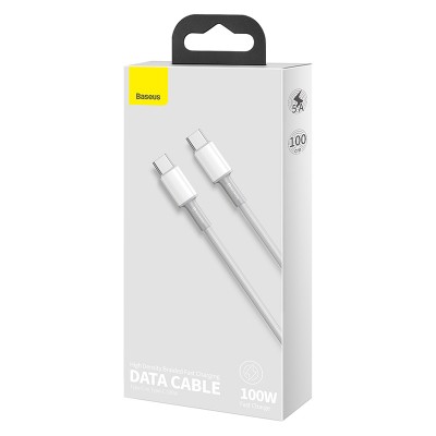 Кабель USB-C BASEUS High Density Braided, Type-C - Type-C, 5A, 1 м, белый Кабель USB-C BASEUS High Density Braided, Type-C - Type-C, 5A, 1 м, белый