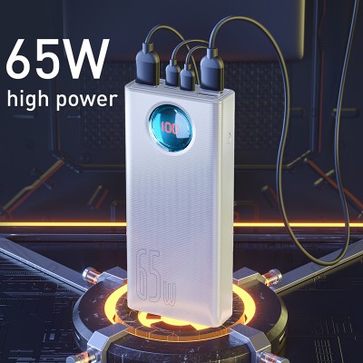 Портативный аккумулятор BASEUS Amblight 65W, 3A, 30000 мА⋅ч, белый, с кабелем С-С Портативный аккумулятор BASEUS Amblight 65W, 3A, 30000 мА⋅ч, белый, с кабелем С-С