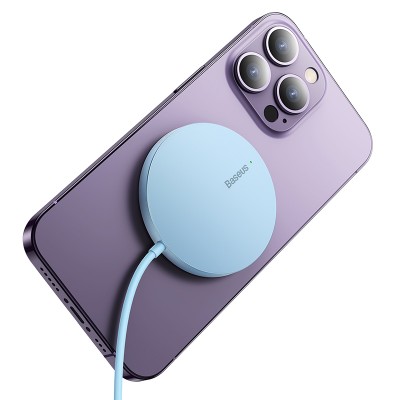 Беспроводное зарядное устройство BASEUS Simple Mini3 Magnetic Wireless Charger + Кабель Type-C, 2A, 15W, синий Беспроводное зарядное устройство BASEUS Simple Mini3 Magnetic Wireless Charger + Кабель Type-C, 2A, 15W, синий