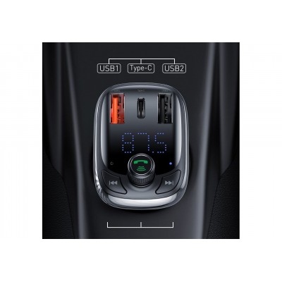 FM - Трансмиттер BASEUS T Shaped S-13, 2*USB+USB-C, черный, дисплей, TF FM - Трансмиттер BASEUS T Shaped S-13, 2*USB+USB-C, черный, дисплей, TF