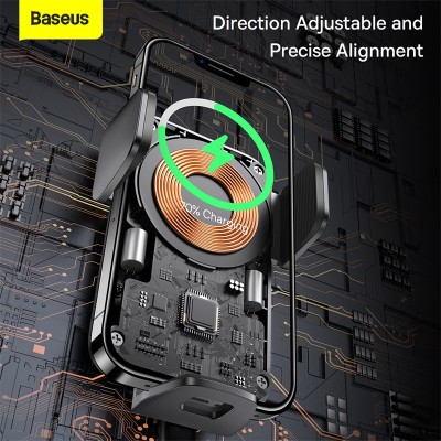 Автомобильный держатель BASEUS Wisdom Auto Alignment (Suction Base), с беспроводной зарядкой, 2A, 15W, черный, на воздух Автомобильный держатель BASEUS Wisdom Auto Alignment (Suction Base), с беспроводной зарядкой, 2A, 15W, черный, на воздух