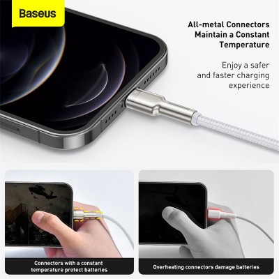 Кабель USB BASEUS Cafule Series Metal, USB - Lightning, 2.4А, 2 м, белый Кабель USB BASEUS Cafule Series Metal, USB - Lightning, 2.4А, 2 м, белый
