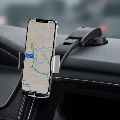 Автомобильный держатель BASEUS Easy Control Pro Clamp (a set), серебряный, на воздуховод+приборную панель Автомобильный держатель BASEUS Easy Control Pro Clamp (a set), серебряный, на воздуховод+приборную панель