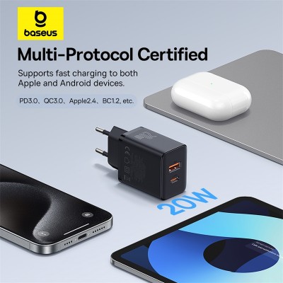 Зарядное устройство BASEUS Cube Fast Charger USB+Type-C, 20W, черный Зарядное устройство BASEUS Cube Fast Charger USB+Type-C, 20W, черный
