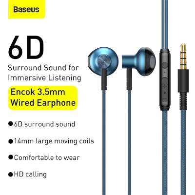 Проводные наушники BASEUS Encok H19, Jack 3.5mm, синий Проводные наушники BASEUS Encok H19, Jack 3.5mm, синий
