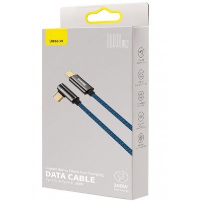 Кабель USB-C BASEUS Legend Series Elbow, Type-C - Type-C, 100W, 1 м, синий Кабель USB-C BASEUS Legend Series Elbow, Type-C - Type-C, 100W, 1 м, синий
