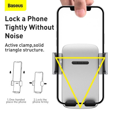 Автомобильный держатель BASEUS Easy Control Pro Clamp (a set), серебряный, на воздуховод+приборную панель Автомобильный держатель BASEUS Easy Control Pro Clamp (a set), серебряный, на воздуховод+приборную панель