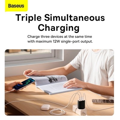 Зарядное устройство BASEUS Compact Charger 3U 3*USB, 3.4A, 17W, черный Зарядное устройство BASEUS Compact Charger 3U 3*USB, 3.4A, 17W, черный