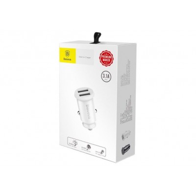 Автомобильное зарядное устройство BASEUS Grain, 2*USB, 3.1A, 5W, белый Автомобильное зарядное устройство BASEUS Grain, 2*USB, 3.1A, 5W, белый