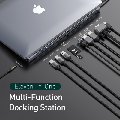 Переходник/Адаптер BASEUS C-C3UEHVMSDC35, Разветвитель, Type-C - 3xUSB3.0 + 2xHDMI + VGA + TF/SD + RJ45 + PD + 3.5mm, те Переходник/Адаптер BASEUS C-C3UEHVMSDC35, Разветвитель, Type-C - 3xUSB3.0 + 2xHDMI + VGA + TF/SD + RJ45 + PD + 3.5mm, те