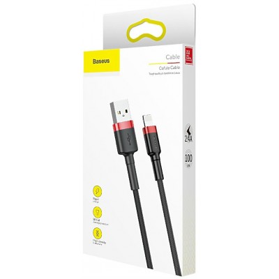 Кабель USB BASEUS Cafule, USB - Lightning, 2.4А, 1 м, красный+черный Кабель USB BASEUS Cafule, USB - Lightning, 2.4А, 1 м, красный+черный
