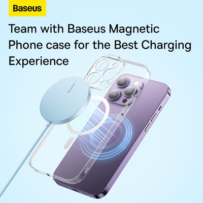 Беспроводное зарядное устройство BASEUS Simple Mini3 Magnetic Wireless Charger + Кабель Type-C, 2A, 15W, синий Беспроводное зарядное устройство BASEUS Simple Mini3 Magnetic Wireless Charger + Кабель Type-C, 2A, 15W, синий