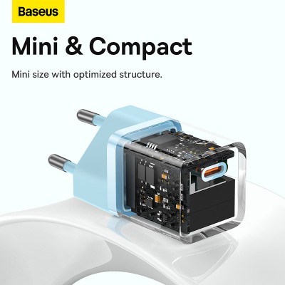 Зарядное устройство BASEUS GaN5 Fast Charger(mini) USB-C, 3A, 30W, синий Зарядное устройство BASEUS GaN5 Fast Charger(mini) USB-C, 3A, 30W, синий