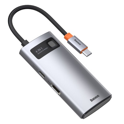 Переходник/Адаптер BASEUS Metal Gleam Series 4-in-1, Разветвитель, Type-C - USB3.0 + USB2.0 + HDMI + PD, серый Переходник/Адаптер BASEUS Metal Gleam Series 4-in-1, Разветвитель, Type-C - USB3.0 + USB2.0 + HDMI + PD, серый
