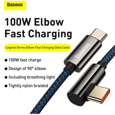 Кабель USB-C BASEUS Legend Series Elbow, Type-C - Type-C, 100W, 1 м, синий Кабель USB-C BASEUS Legend Series Elbow, Type-C - Type-C, 100W, 1 м, синий