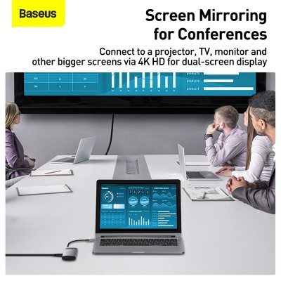 Переходник/Адаптер BASEUS Metal Gleam Series 4-in-1, Разветвитель, Type-C - USB3.0 + USB2.0 + HDMI + PD, серый Переходник/Адаптер BASEUS Metal Gleam Series 4-in-1, Разветвитель, Type-C - USB3.0 + USB2.0 + HDMI + PD, серый
