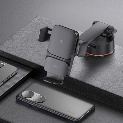 Автомобильный держатель BASEUS Wisdom Auto Alignment (Suction Base), с беспроводной зарядкой, 2A, 15W, черный, на воздух Автомобильный держатель BASEUS Wisdom Auto Alignment (Suction Base), с беспроводной зарядкой, 2A, 15W, черный, на воздух