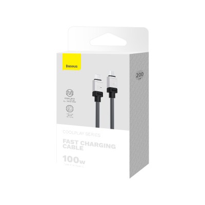 Кабель USB-C BASEUS CoolPlay Series Fast Charging, Type-C - Type-C, 100W, 2 м, черный Кабель USB-C BASEUS CoolPlay Series Fast Charging, Type-C - Type-C, 100W, 2 м, черный