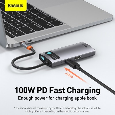 Переходник/Адаптер BASEUS Metal Gleam Series 4-in-1, Разветвитель, Type-C - USB3.0 + USB2.0 + HDMI + PD, серый Переходник/Адаптер BASEUS Metal Gleam Series 4-in-1, Разветвитель, Type-C - USB3.0 + USB2.0 + HDMI + PD, серый