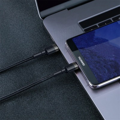 Кабель USB-C BASEUS Cafule, Type-C - Type-C, 3A, 1 м, серый+черный Кабель USB-C BASEUS Cafule, Type-C - Type-C, 3A, 1 м, серый+черный