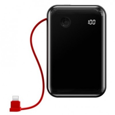 Портативный аккумулятор BASEUS Mini S Digital Display, 3A, 10000 мА⋅ч, черный, с кабелем Ip Портативный аккумулятор BASEUS Mini S Digital Display, 3A, 10000 мА⋅ч, черный, с кабелем Ip
