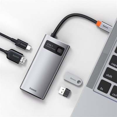Переходник/Адаптер BASEUS Metal Gleam Series 4-in-1, Разветвитель, Type-C - USB3.0 + USB2.0 + HDMI + PD, серый Переходник/Адаптер BASEUS Metal Gleam Series 4-in-1, Разветвитель, Type-C - USB3.0 + USB2.0 + HDMI + PD, серый