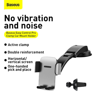 Автомобильный держатель BASEUS Easy Control Pro Clamp (a set), серебряный, на воздуховод+приборную панель Автомобильный держатель BASEUS Easy Control Pro Clamp (a set), серебряный, на воздуховод+приборную панель