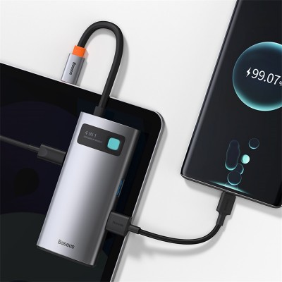 Переходник/Адаптер BASEUS Metal Gleam Series 4-in-1, Разветвитель, Type-C - USB3.0 + USB2.0 + HDMI + PD, серый Переходник/Адаптер BASEUS Metal Gleam Series 4-in-1, Разветвитель, Type-C - USB3.0 + USB2.0 + HDMI + PD, серый