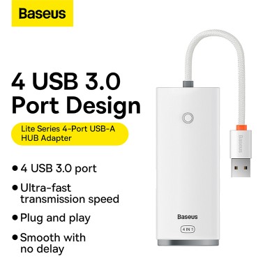 Переходник/Адаптер BASEUS Lite Series 4-Port, Разветвитель, USB - 4xUSB3.0, белый, кабель 0,25см Переходник/Адаптер BASEUS Lite Series 4-Port, Разветвитель, USB - 4xUSB3.0, белый, кабель 0,25см