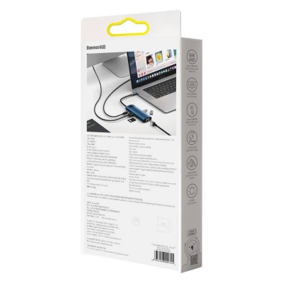 Переходник/Адаптер BASEUS Metal Gleam Series 8-in-1, Разветвитель, Type-C - USB3.0+PD+4K HDMI+SD/TF+RJ45, синий Переходник/Адаптер BASEUS Metal Gleam Series 8-in-1, Разветвитель, Type-C - USB3.0+PD+4K HDMI+SD/TF+RJ45, синий