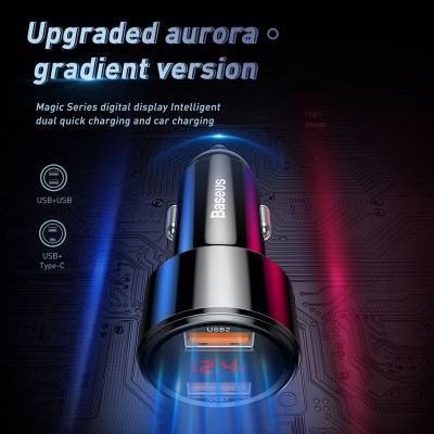 Автомобильное зарядное устройство BASEUS Magic C20C, 2*USB, 5A, 45W, черный, дисплей+быстрая зарядка Автомобильное зарядное устройство BASEUS Magic C20C, 2*USB, 5A, 45W, черный, дисплей+быстрая зарядка