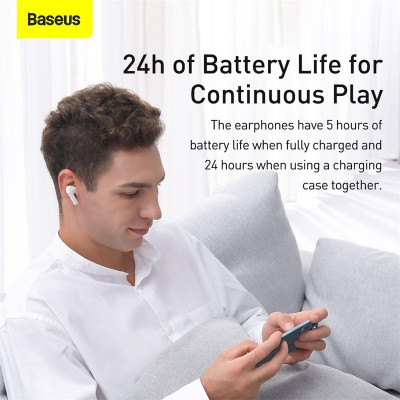 Беспроводные наушники BASEUS SIMU S1, Bluetooth, 40 мАч, белый Беспроводные наушники BASEUS SIMU S1, Bluetooth, 40 мАч, белый