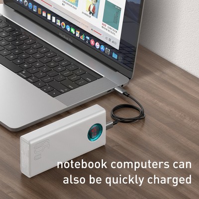 Портативный аккумулятор BASEUS Amblight 65W, 3A, 30000 мА⋅ч, белый, с кабелем С-С Портативный аккумулятор BASEUS Amblight 65W, 3A, 30000 мА⋅ч, белый, с кабелем С-С