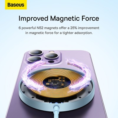 Беспроводное зарядное устройство BASEUS Simple Mini3 Magnetic Wireless Charger + Кабель Type-C, 2A, 15W, синий Беспроводное зарядное устройство BASEUS Simple Mini3 Magnetic Wireless Charger + Кабель Type-C, 2A, 15W, синий